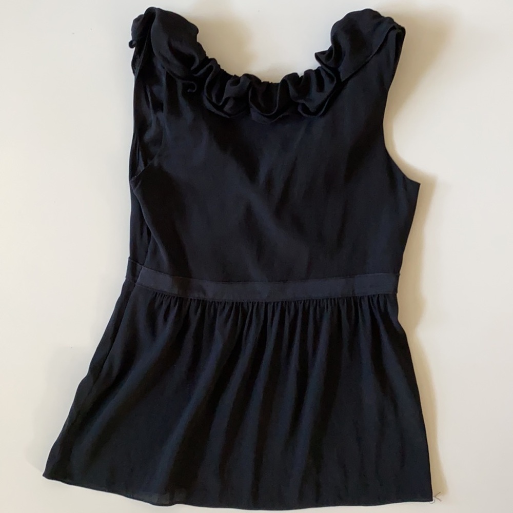 Rebecca Taylor Black Stretch Silk Ruffle Trim Sleeveless Top - Picture 7 of 10